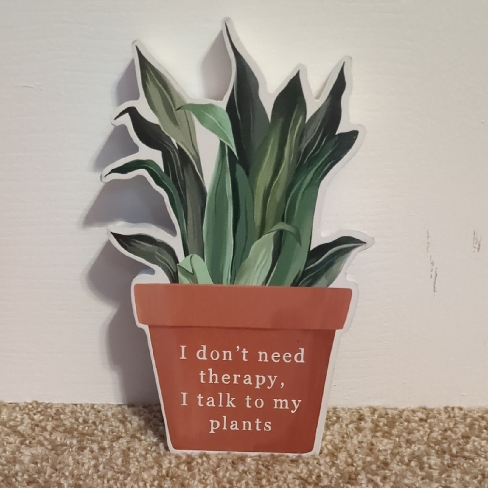 Humorous Plant Pot Sign with Green Leaves